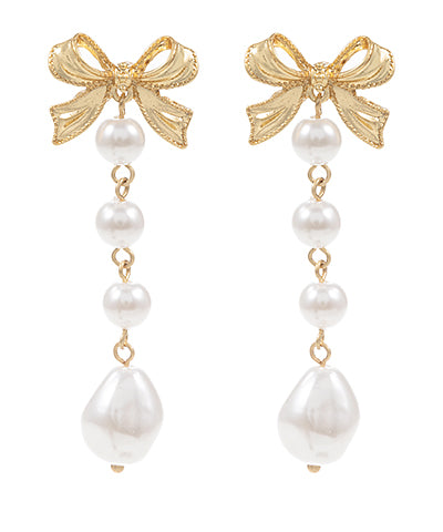 Fancy Bow & Pearl Earrings