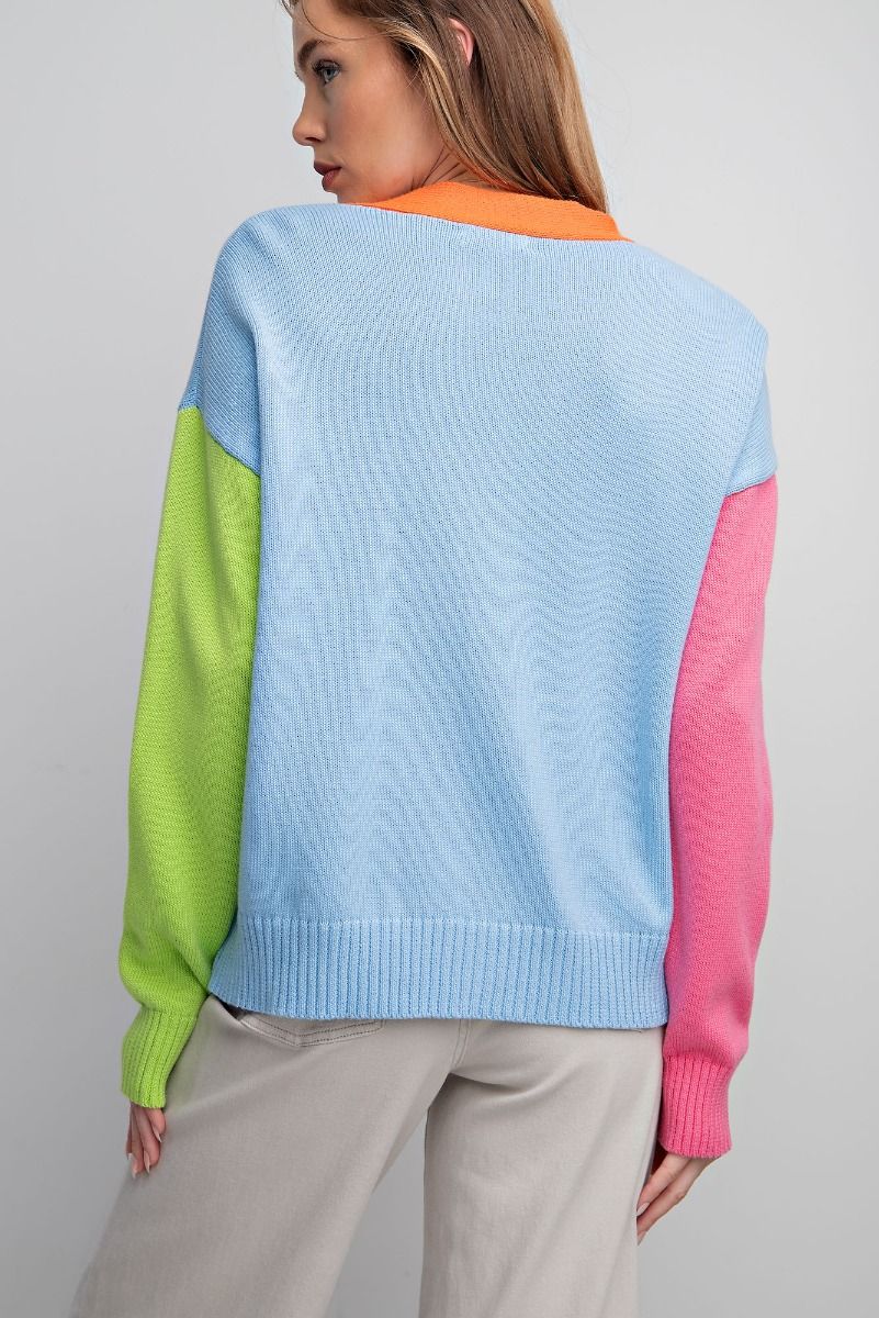 Neon Colorblock Cardigan Sweater