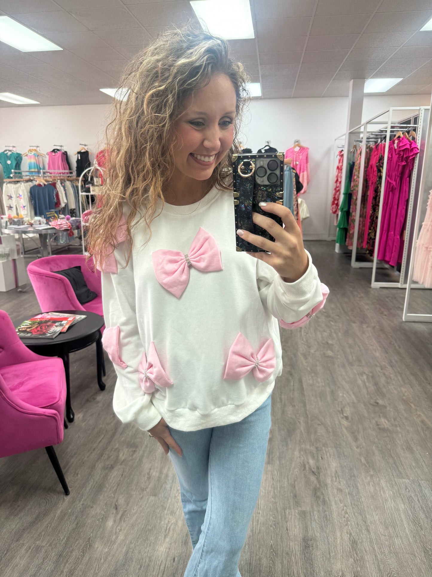 Blushing in Bows Pullover