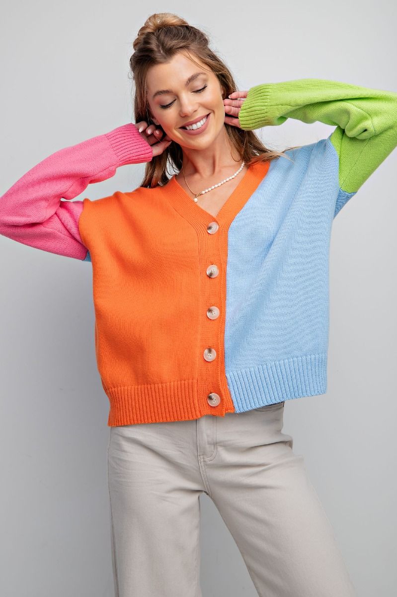 Neon Colorblock Cardigan Sweater